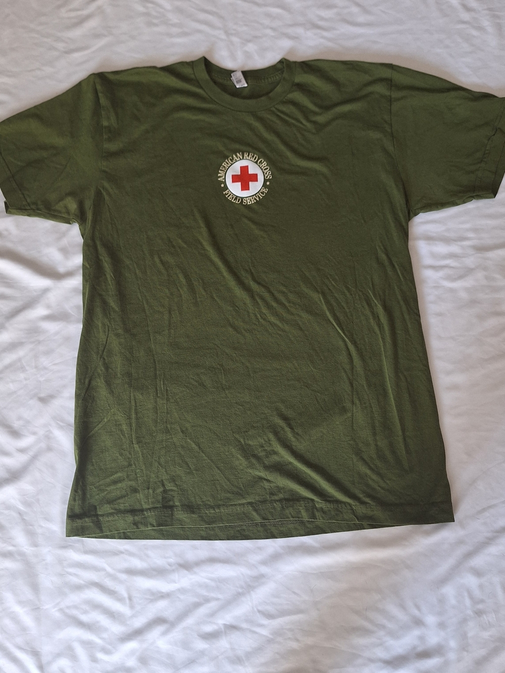 American Red Cross Men's Size L Green Cotton Crew Neck Short Sleeve T-Shirt